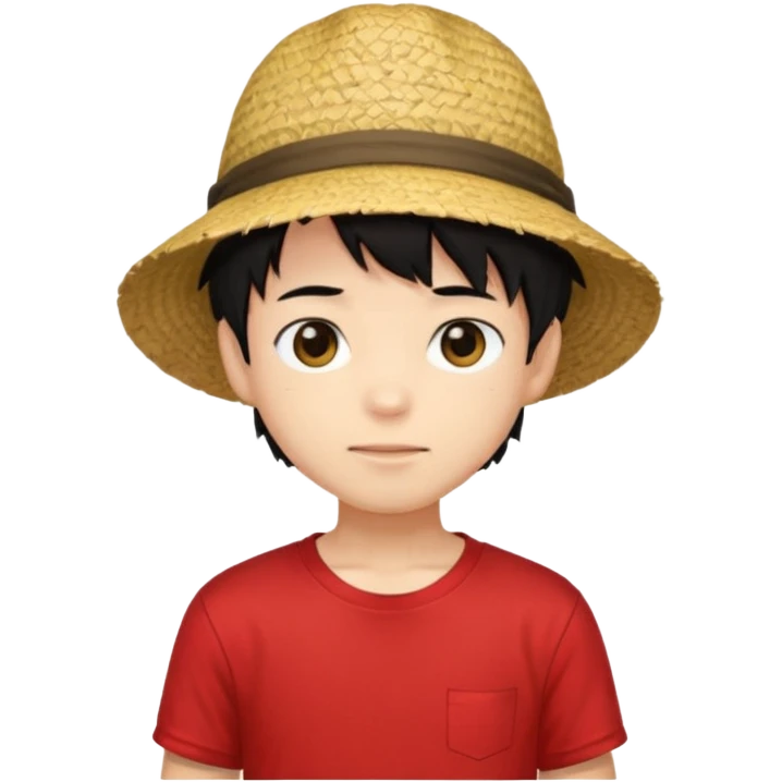 straw hat, black hair, anime style, red t-shirt,boy emoji