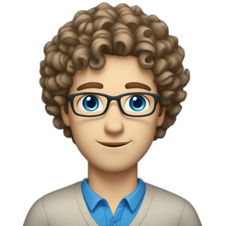 Pale White Male Teacher with curly brown hair and blue eyes emoji