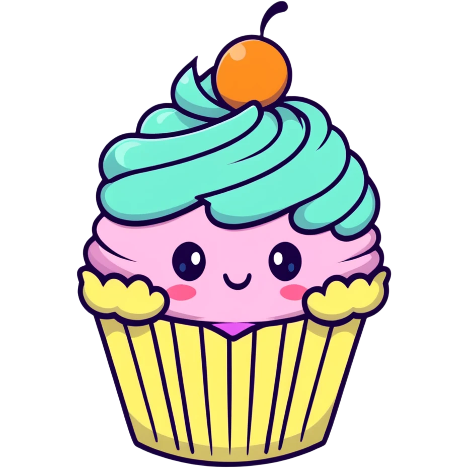 cute kawaii cupcake with pastel colors and big eyes emoji