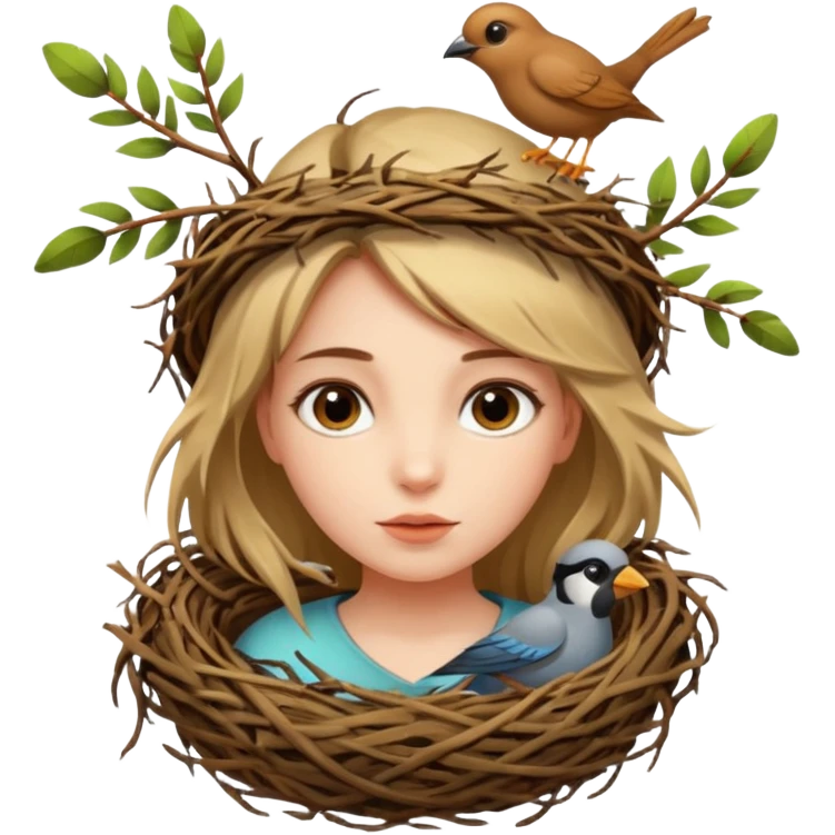 girl with bird nest over her head  emoji