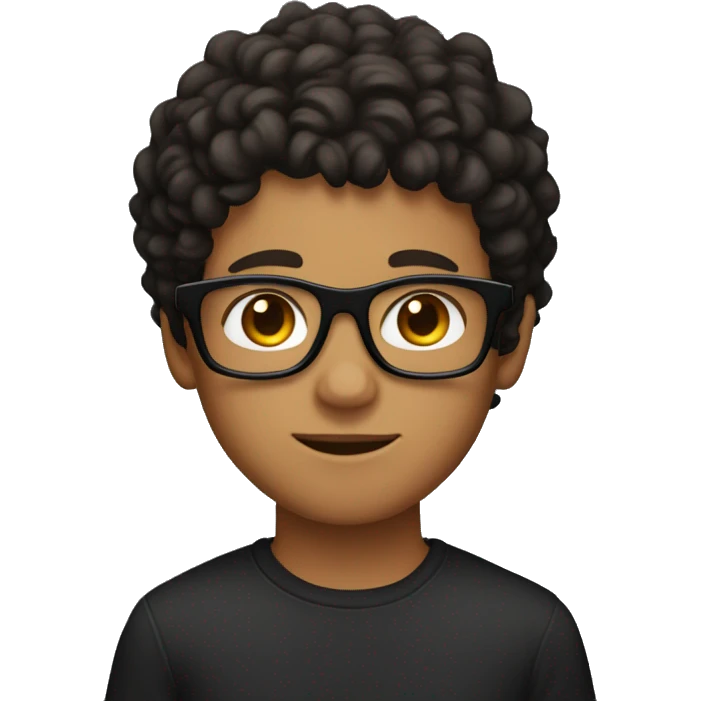a boy with slightly tanned skin, black square glasses, with short curly hair and dark brown eyes emoji