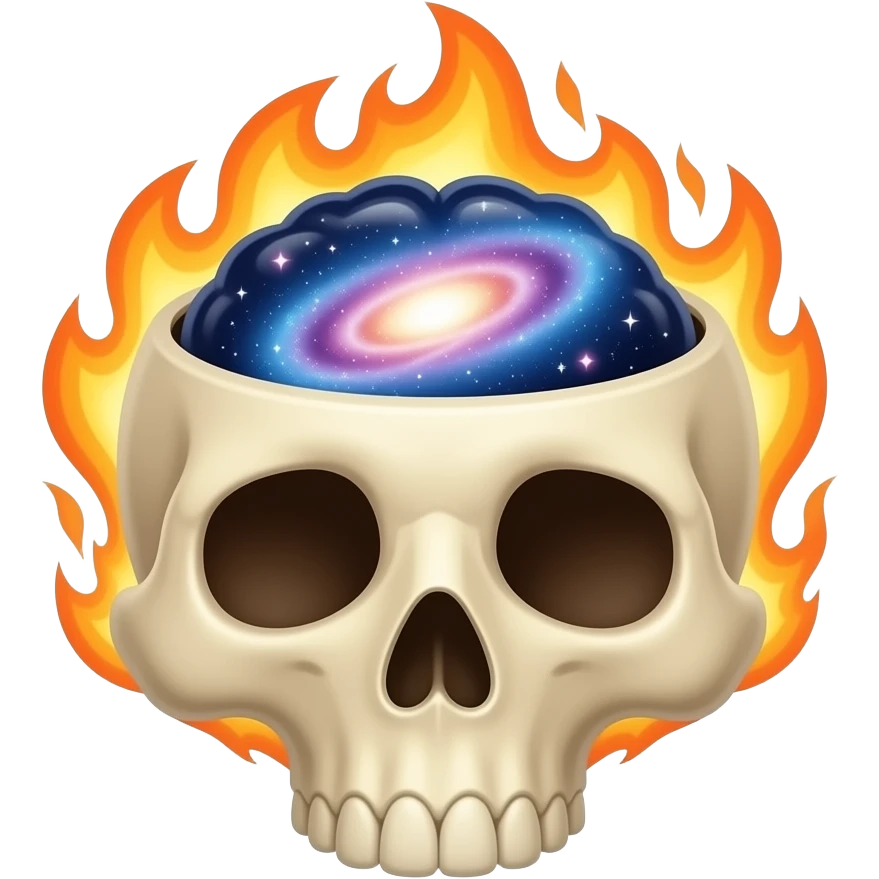 cartoon emoji skull open top brain fire galaxy cute glossy emoji