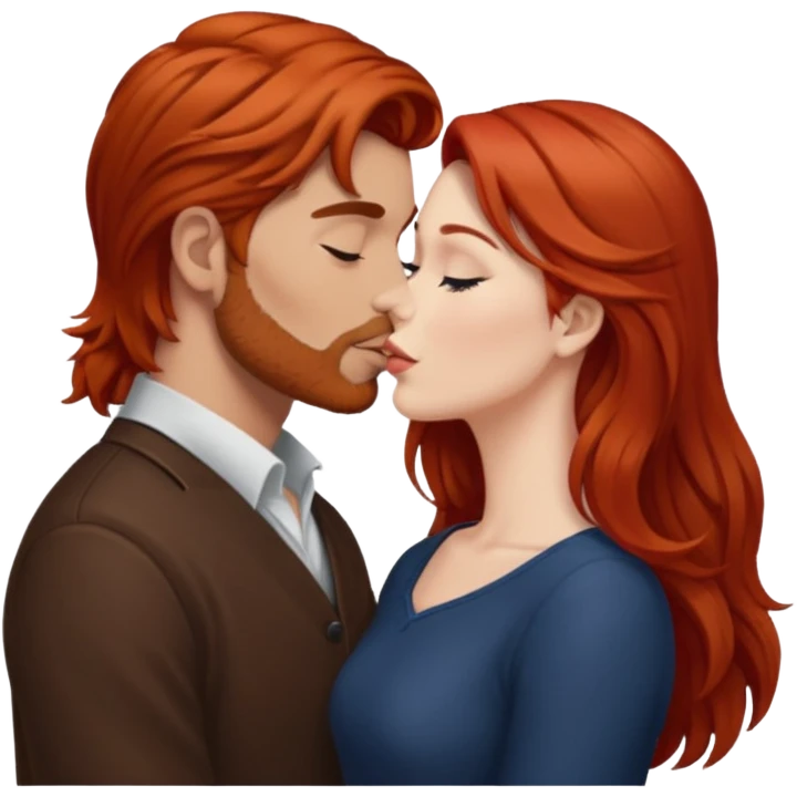 mujer pelirroja pelo largo besando a un hombre de pelo café emoji