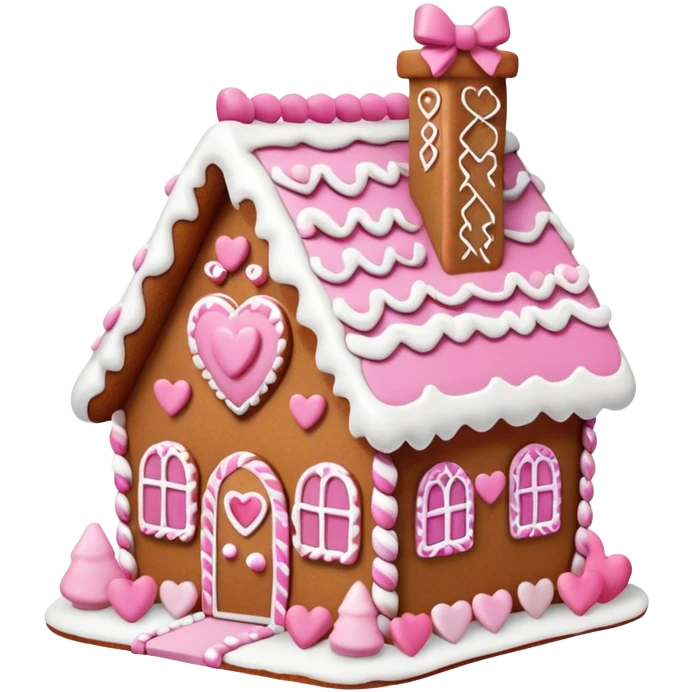 a cute pink coquette styled gingerbread house emoji