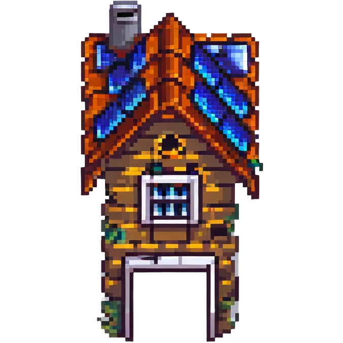 cottage with solar panels on the roof, pixel art style emoji