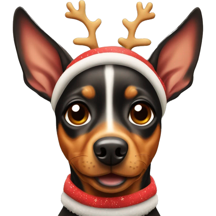 Cute cartoon miniature pinscher dog dressed like a reindeer emoji