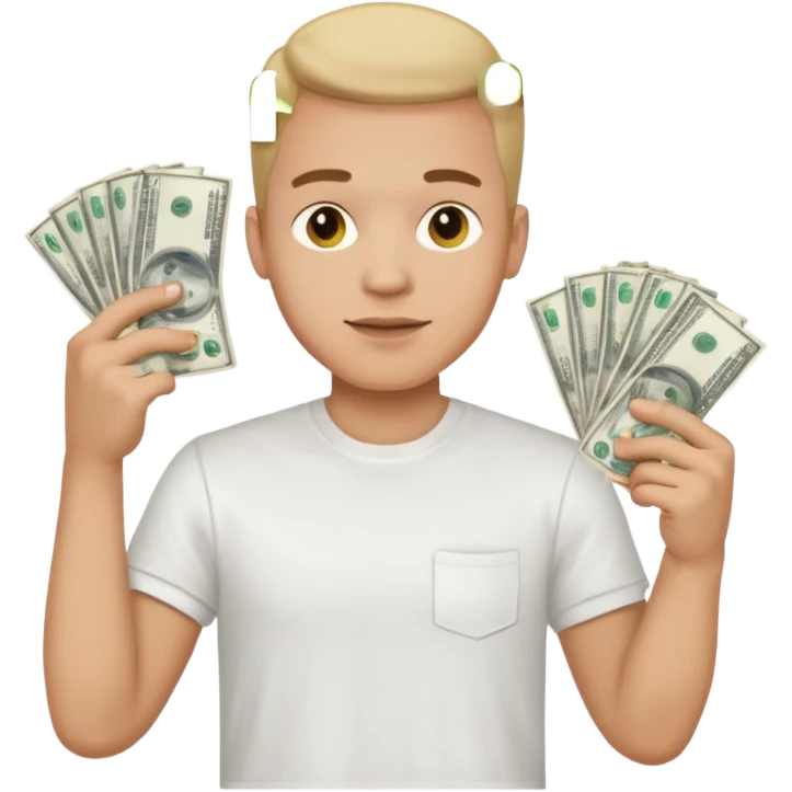 an American man with money in his hands wearing a T-shirt emoji