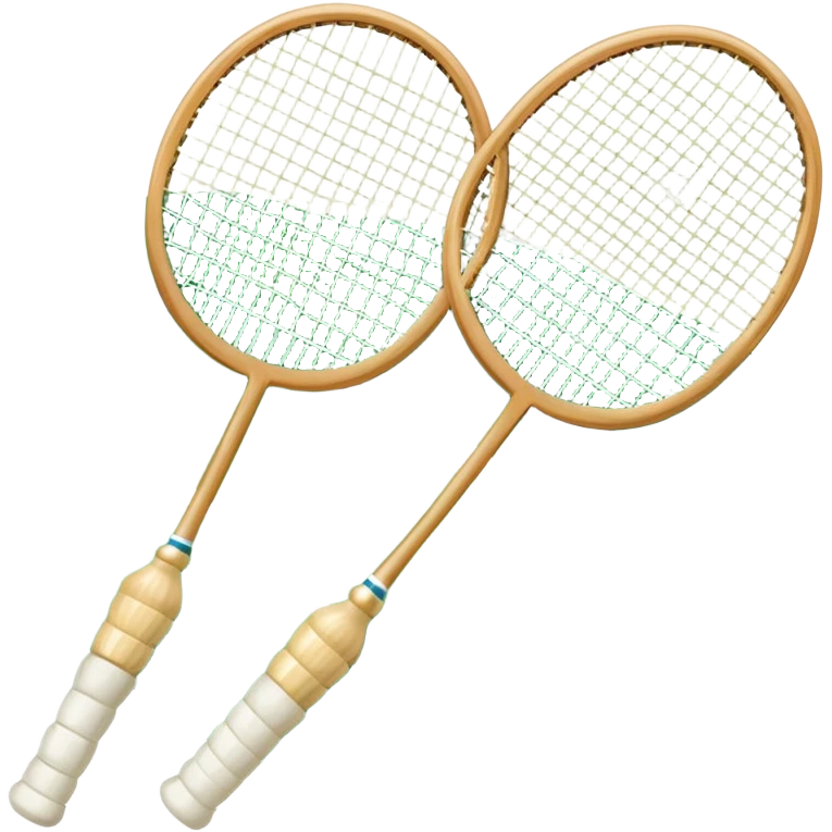 Two crossed badminton rackets with a shuttlecock resting in between, set against the faint outline of a badminton court. The image highlights the tools of the sport, with a subtle emphasis on the court's net and boundaries, symbolizing competition and skill. emoji