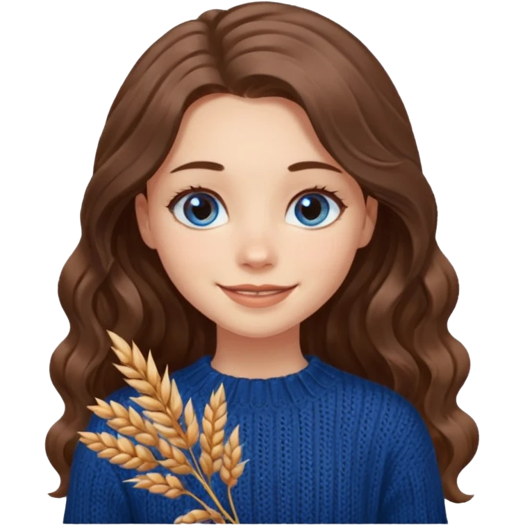 ЗГЕНЕРУЙ ДІВЧИНУ З СВІТЛИМ, ПШЕНИЧНИМ, ТРОХИ ХВИЛЯСТИМ ВОЛОССЯМ, ОДЯГНЕНУ У В'ЯЗАНИЙ ШОКОЛАДНИЙ СВЕТР. В НЕЇ ГОЛУБІ ОЧІ ТА ДОВГЕ ВОЛОССЯ, ВОНА УСМІХНЕНА emoji