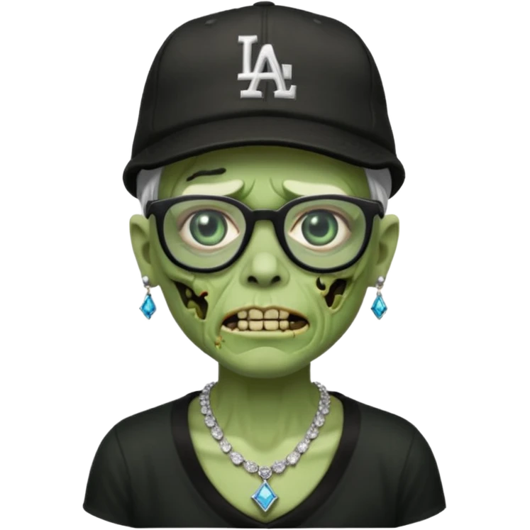 Green Zombie with black glasses dodger hat and diamonds necklace emoji