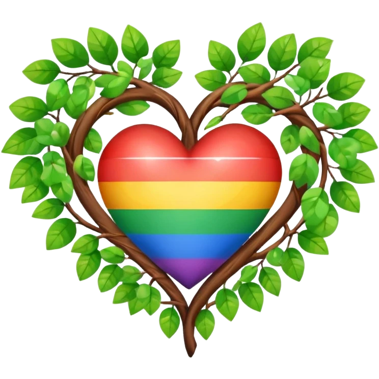nature-inspired heart with a rainbow bow and heart pattern on the bow emoji
