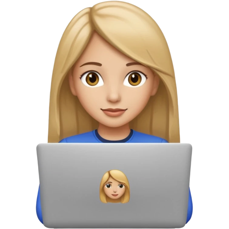 Pretty girl with medium long, light golden/brownish hair, Latina, with a laptop, AI-generated emoji. emoji