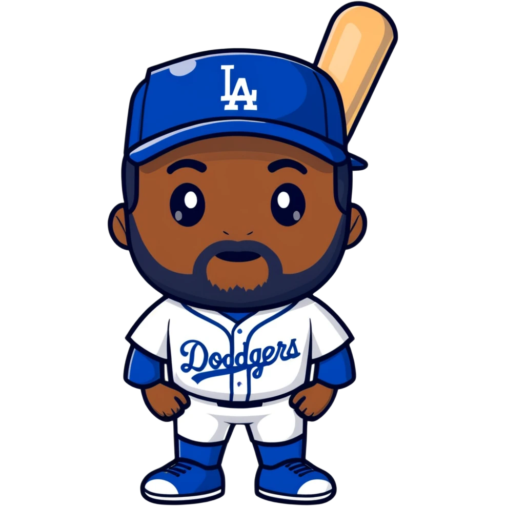 black person with beard in Dodgers baseball uniform emoji