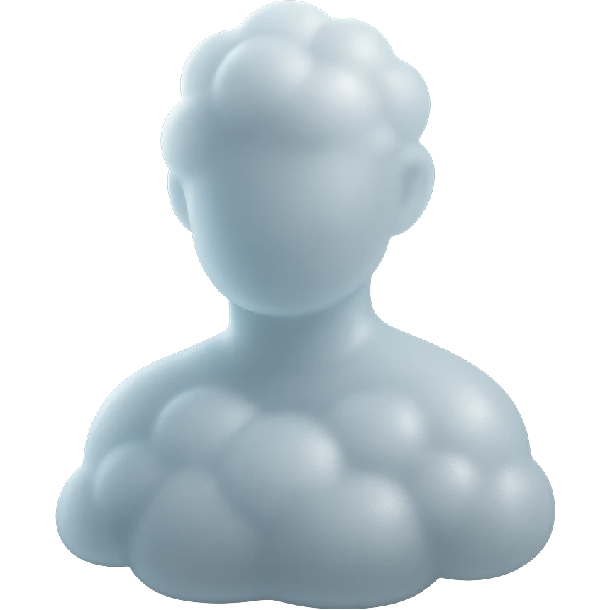 A person from the shoulders up, entirely composed of fluffy white convex clouds emoji
