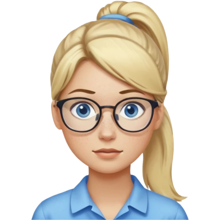 Just a head, blonde hair with lowlights in a ponytail, blue eyes, some freckles, a little older female ready to get some tasks done at work, no body and just one pony high on the back of the head emoji
