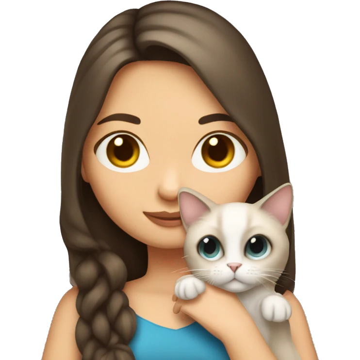 brunette long hair girl holding fluffy siamese cat  emoji