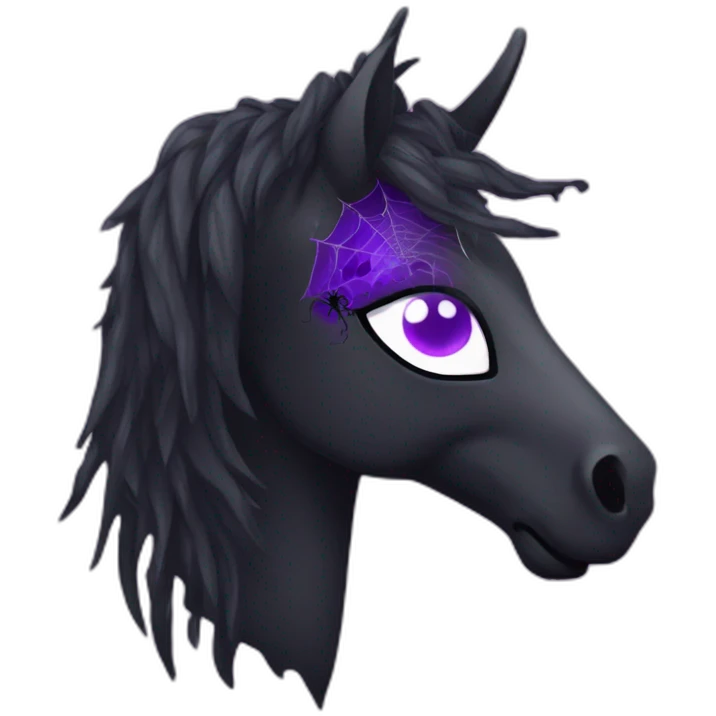 Spooky black unicorn with purple eye and white spider webs emoji