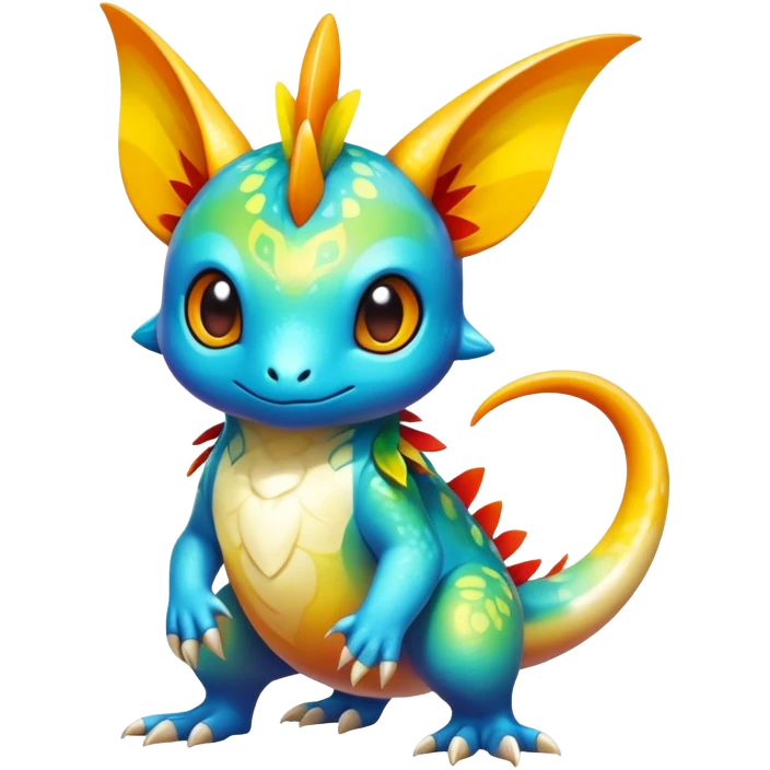 Exotic tropical shiny rare multi-colored epic cute Fakémon-creature, full body, with random markings emoji