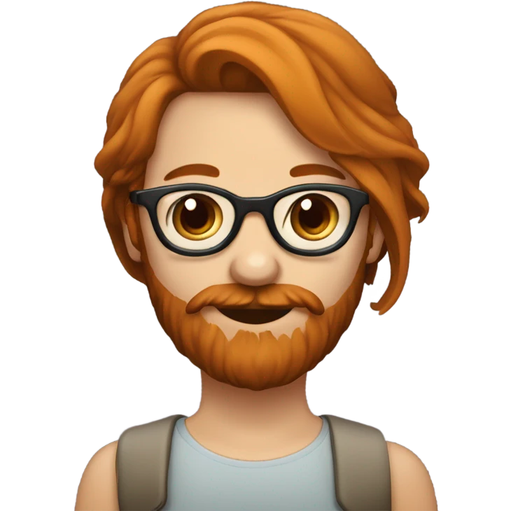 Une fille rousse à lunettes avec son amoureux brun qui a de la barbe et des lunettes  emoji