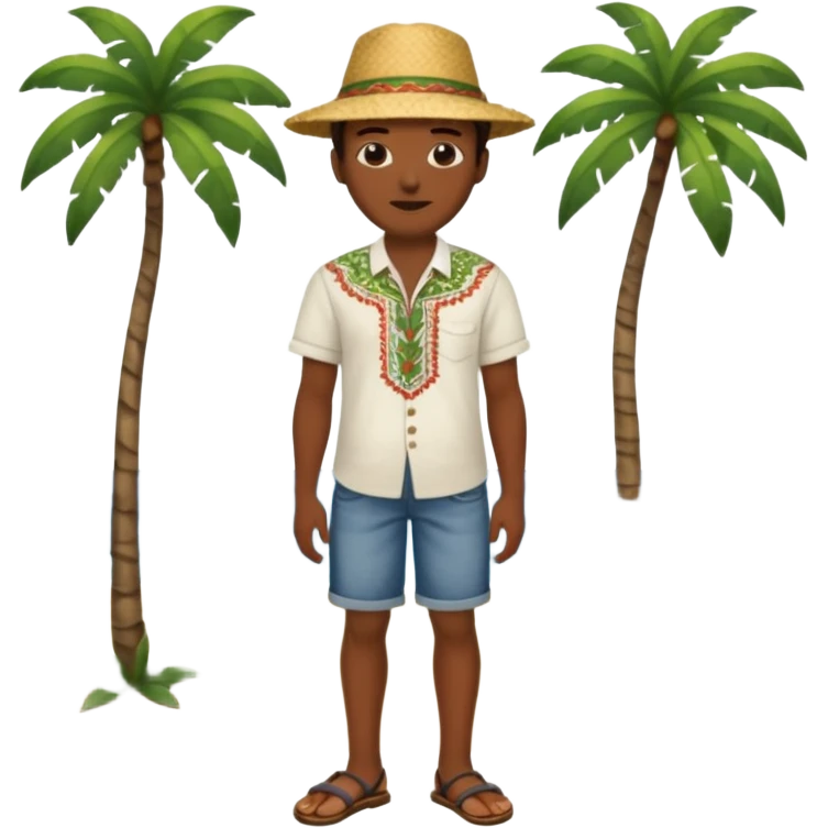 Gars Créole réunionnais ti jean chapeau paille tong au pieds  emoji