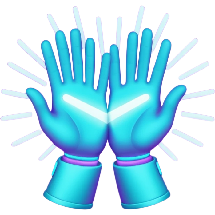 futuristic glowing clapping hands, purple and cyan glow, dark background emoji