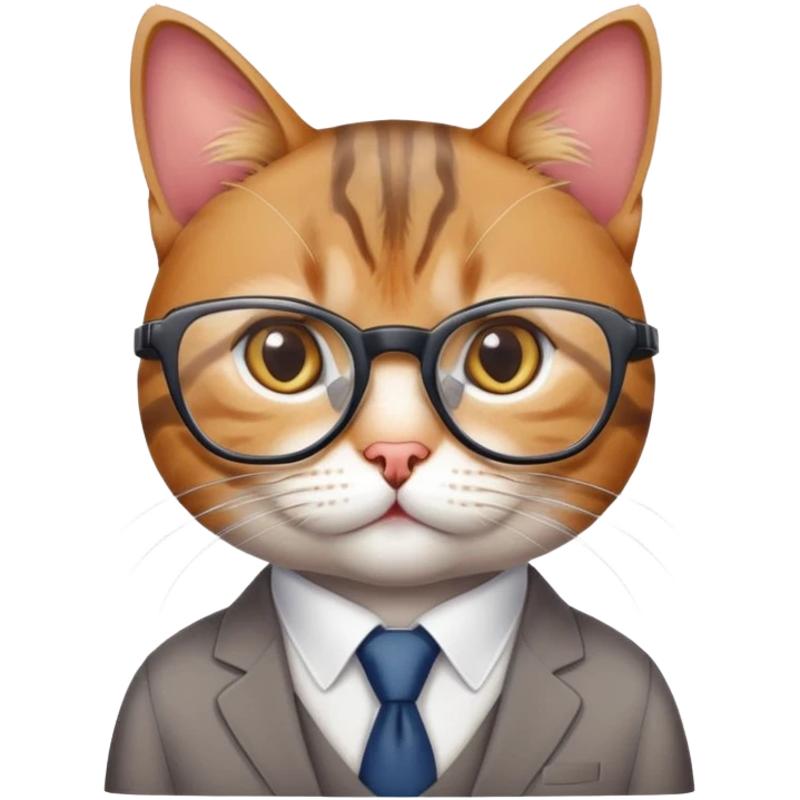 Cat with glasses looking like an office boss, professional business cat emoji