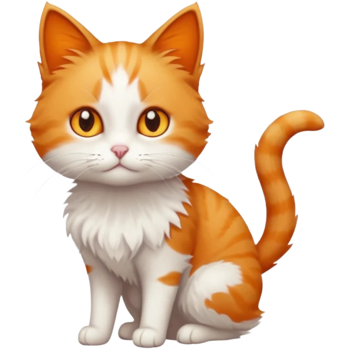 full body of tiny + skinny ginger and white cat with deep orange eyes emoji