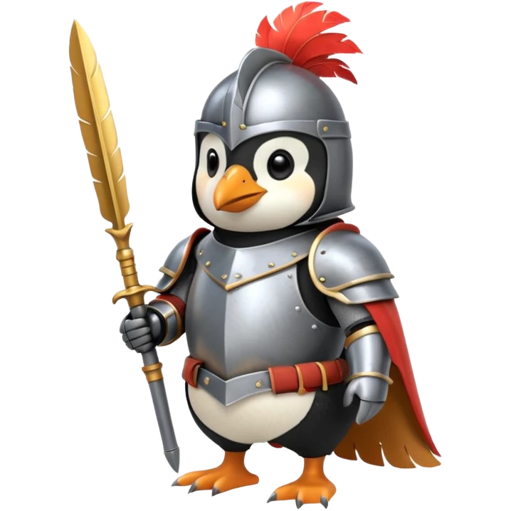 penguin dressed as a knight with a plume on helmet emoji