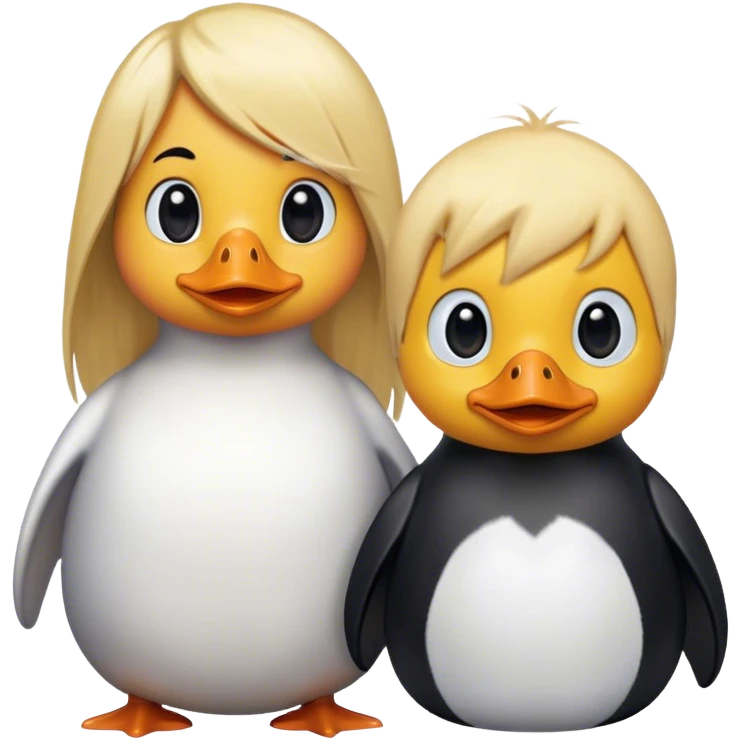 Duck with blonde human hair and penguin with blonde human hair emoji