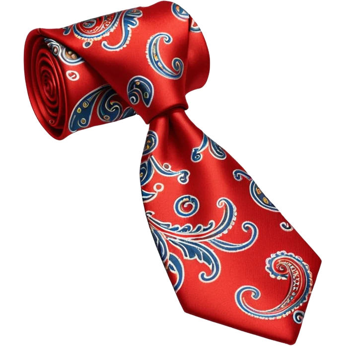 Tie, red, paisley pattern rolled emoji