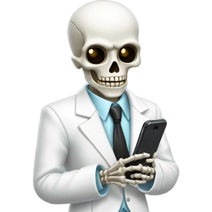 skeleton with a white suit and a phone emoji
