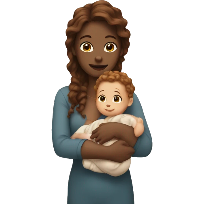 White women with brown wavy hair holding baby emoji