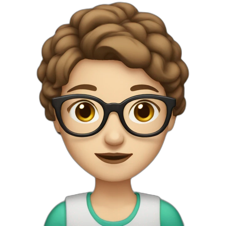 white girl brown hair wearing rounded glasses raising a hand emoji