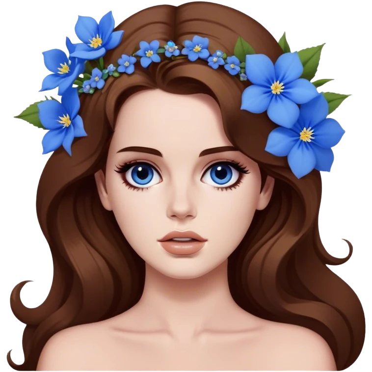 Lana del rey like the born to die music video with blue flowers in her hair emoji