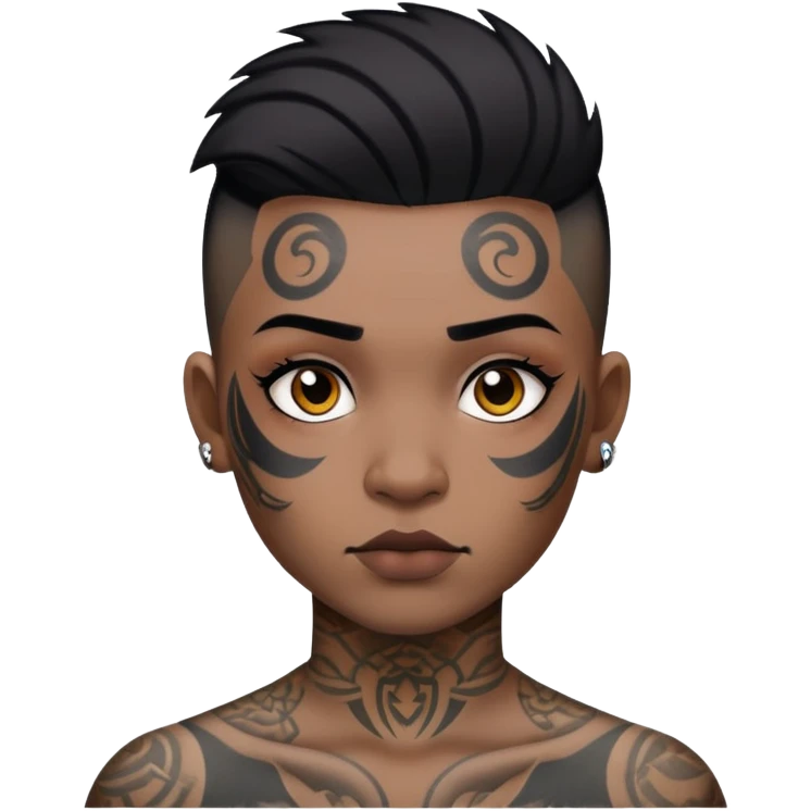 nam 30 tuổi, da đen, tóc undercut ngắn đen, có hình xăm trên mặt emoji