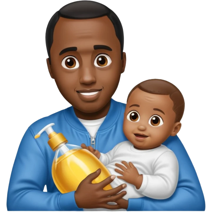 Sean “Diddy” Combs with baby oil and a very small infant and he’s pouring the baby oil on the baby and they have a scared face they’re really scared while diddy is happy emoji