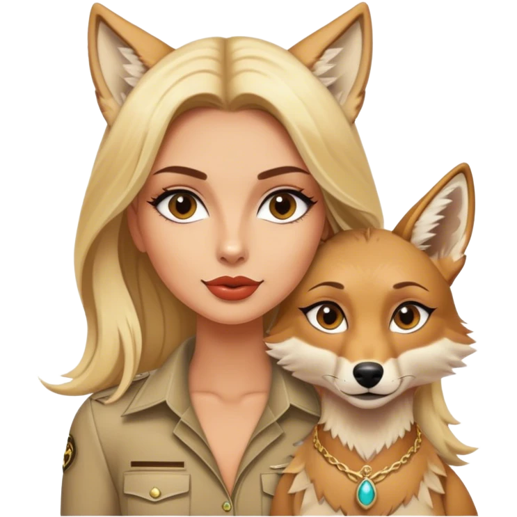 Blonde luxury model with her pet coyote emoji