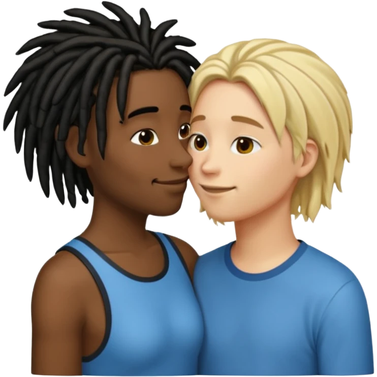 emoticon bacio tra coppia donna capelli neri con dread e uomo biondo capelli corti emoji