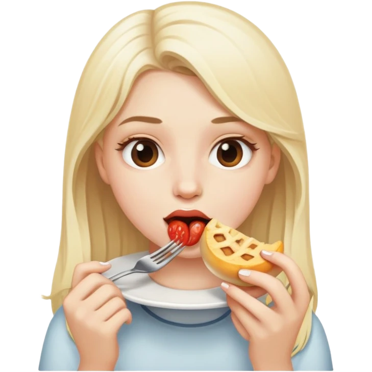 Chica blanca rubia comiendo  emoji