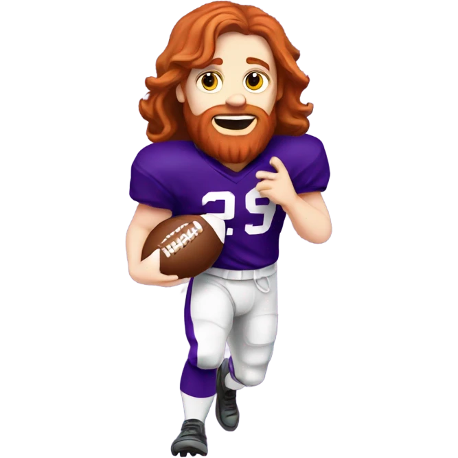 Redhead jesus playing American football wearing purple 14 emoji