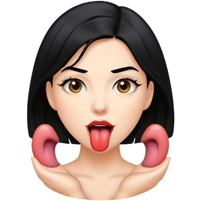 tongue out emoji with blackhair, women emoji