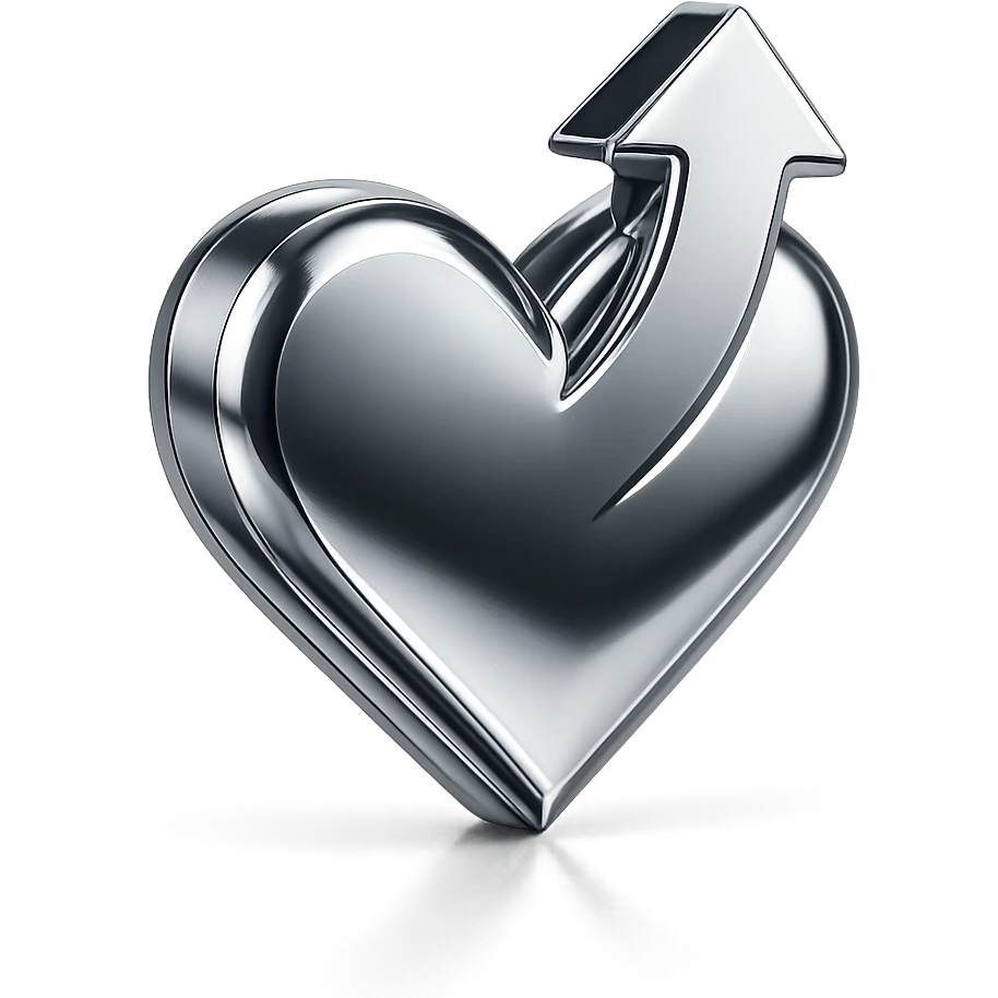 chrome style heart with an upward arrow, symbolizing health improvement, highly reflective and metallic emoji