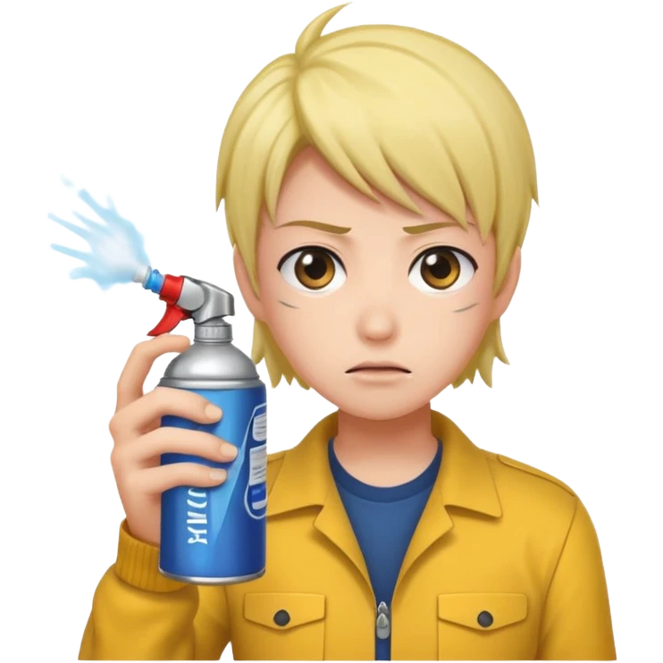 Anime character using a can of raid bug spray looking disgusted emoji