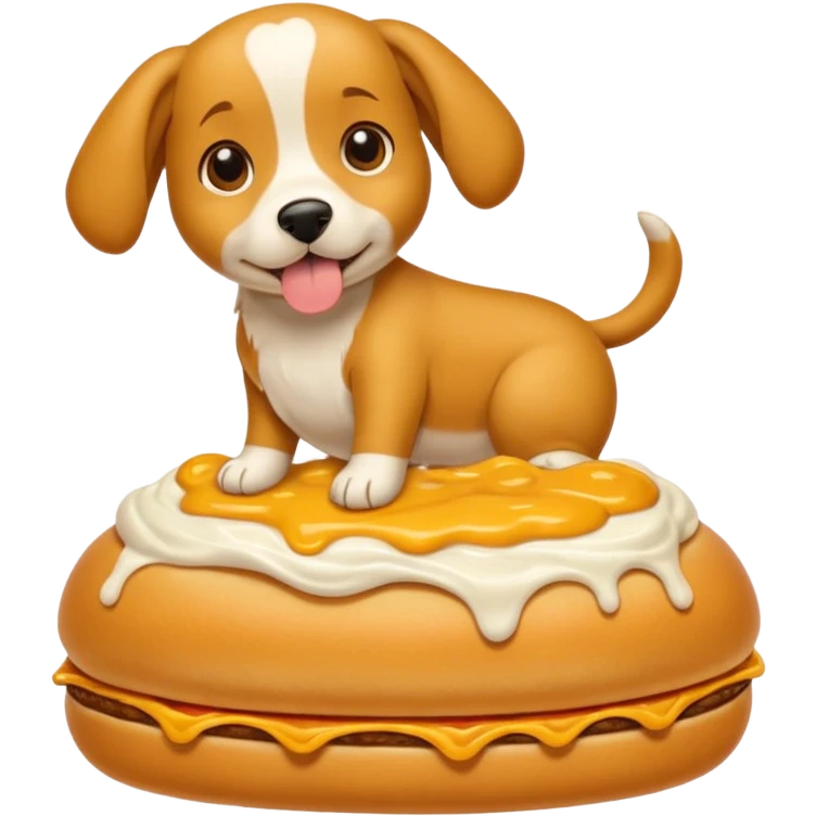 Um cachorro salsicha em cima de um pão de cachorro quente com mostarda em cima emoji