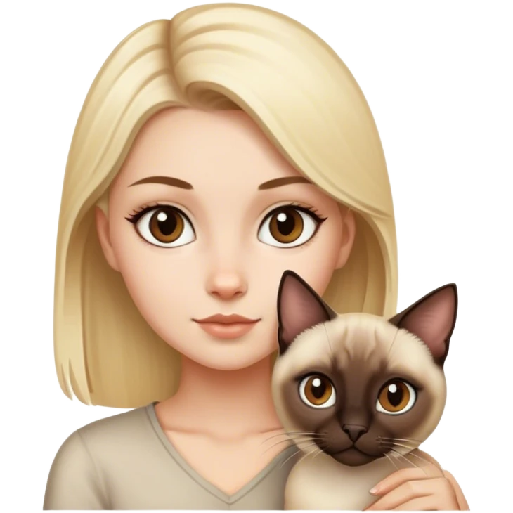 Blonde white girl brown eyes with siamese cat emoji
