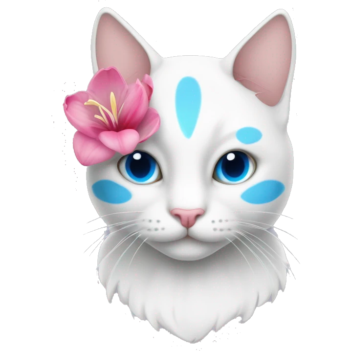 Gato blanco con ojos azules dando tulipanes rosas emoji
