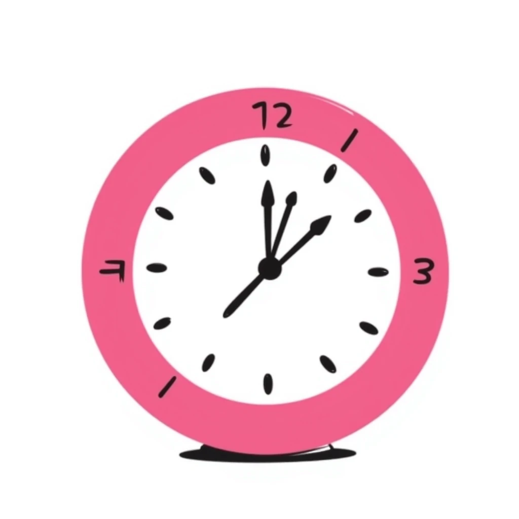 pink clock, hand drawn doodle style emoji