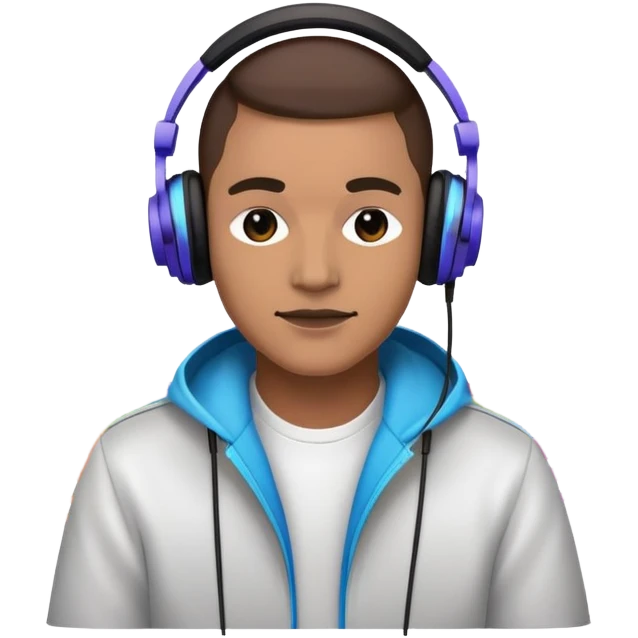 Electronic music DJ with headphones and colorful waveforms emoji