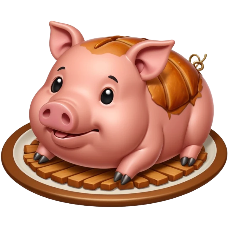 Create an emoji-style whole lechon. Crispy shiny roasted pig on a platter, festive and simple emoji