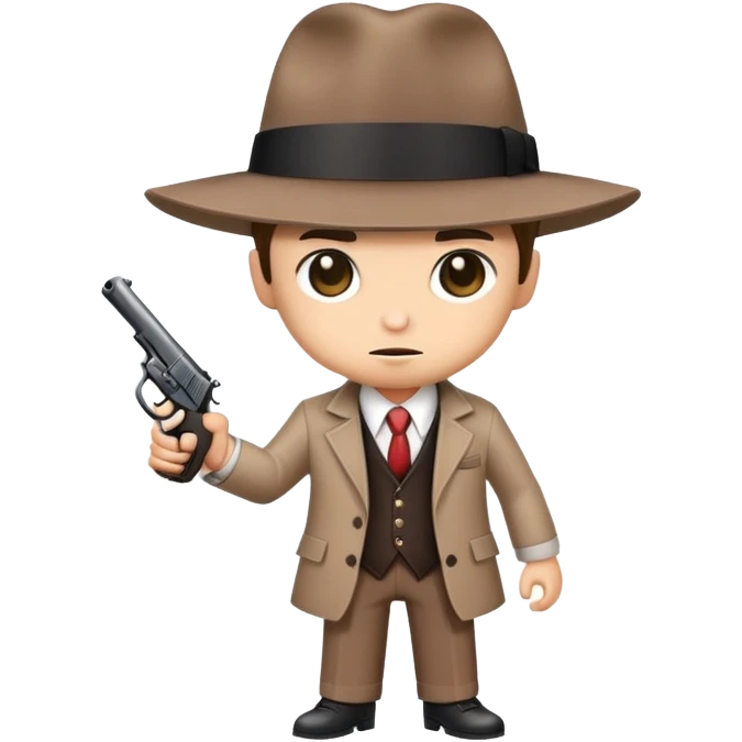 cute mafia character with fedora hat and tiny gun emoji